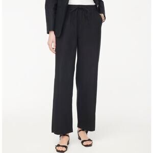 J.Crew Linen Blend Slim Wide Leg Drawstring Pant Sz 12 Black Pull On Relaxed Fit